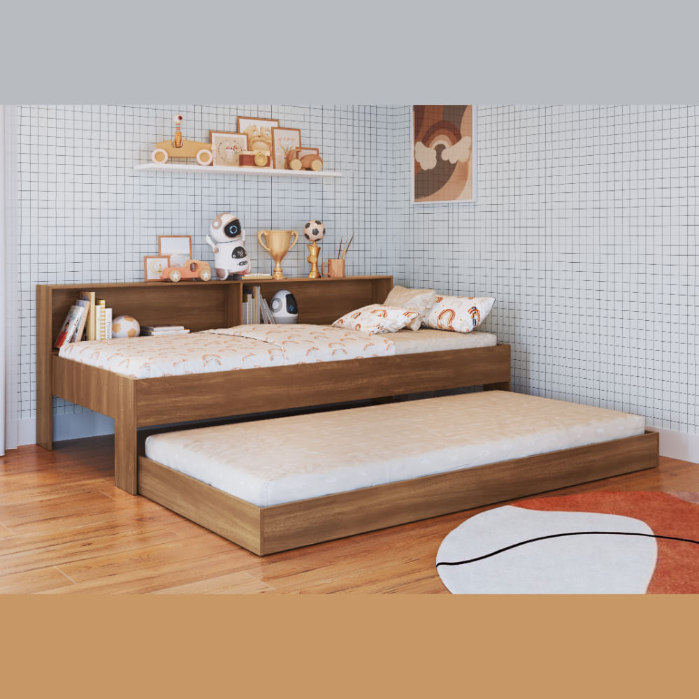 Encontraproduto.com.br - Cama Solteiro com Cama Auxiliar Art In Móveis San Diego Marrom