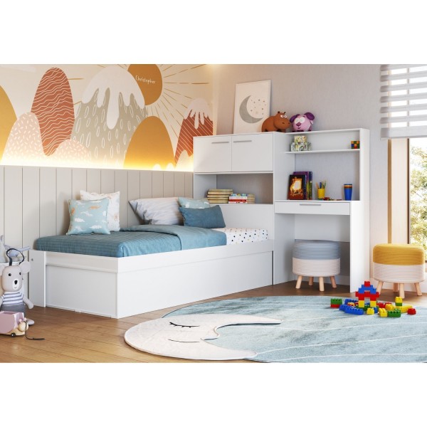Encontraproduto.com.br - Cama Solteiro Articulável com Escrivaninha Art In Móveis Istambul Branco