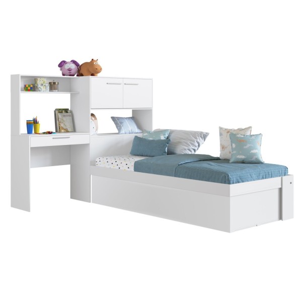 Encontraproduto.com.br - Cama Solteiro Articulável com Escrivaninha Art In Móveis Istambul Branco