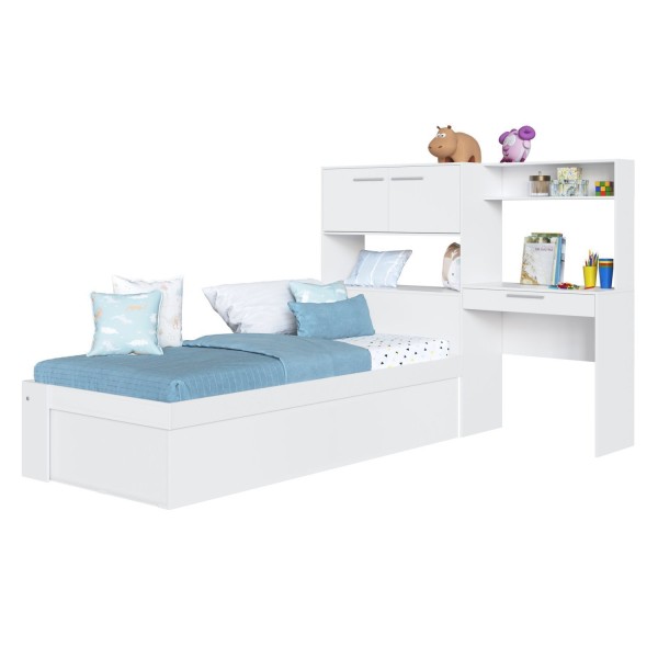 Encontraproduto.com.br - Cama Solteiro Articulável com Escrivaninha Art In Móveis Istambul Branco