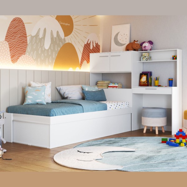 Encontraproduto.com.br - Cama Solteiro Articulável com Escrivaninha Art In Móveis Istambul Branco