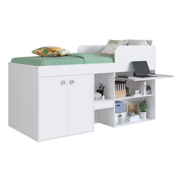 Cama Alta Multifuncional Infantil/juvenil Com Armário E Escrivaninha Monterey Art In Móveis Branco