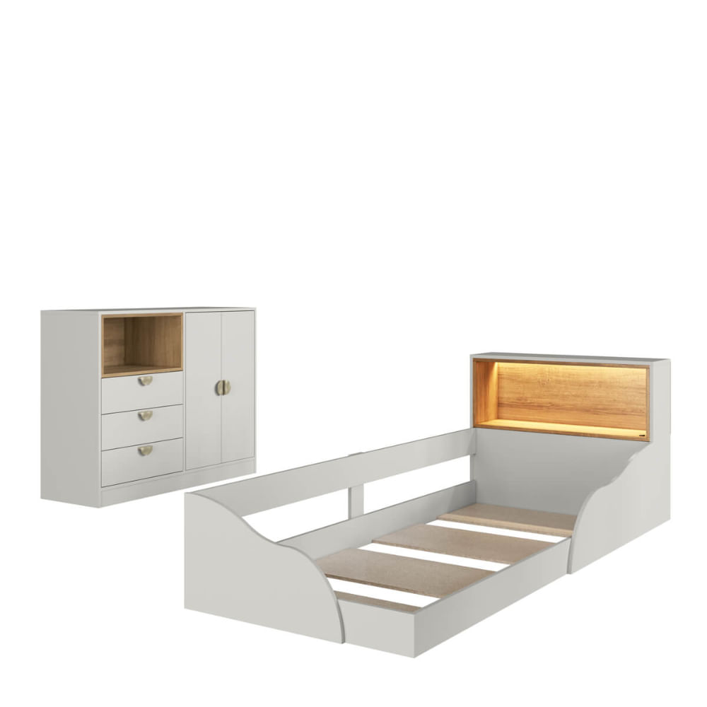 Encontraproduto.com.br - Quarto Infantil Completo Cômoda e Cama Montessoriana Lille CJ080 Branco - Art In Móveis