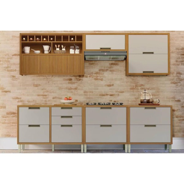 Cozinha Completa Imperatriz 6 Peças (3 Aéreos + 3 Balcões) C6P47 Freijo/Off White - Nesher