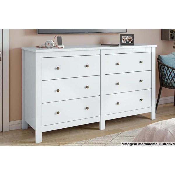Cômoda De Quarto Horizontal Maggiore C/ 6 Gavetas Branco - Lopas