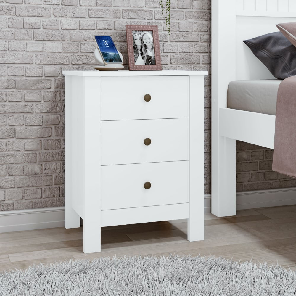 Encontraproduto.com.br - Mesa de Cabeceira Maggiore Lopas com Gavetas - Branco