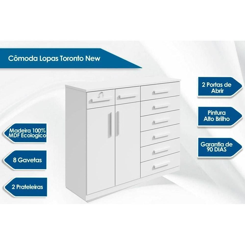 Encontraproduto.com.br - Cômoda De Quarto Toronto New C/ 2 Portas E 8 Gavetas Branco - Lopas