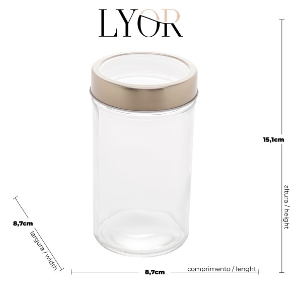 Encontraproduto.com.br - Pote de Vidro com Tampa em Acrílico Gastro Dourada 580ml- Lyor