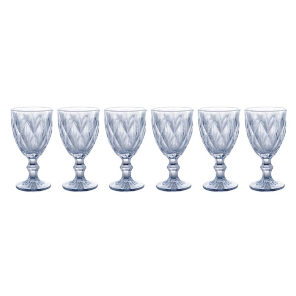 Encontraproduto.com.br - Conjunto 6 Taças de Vidro Sodo-Cálcico p/ Água 325ml Diamond Azul Metalizado
