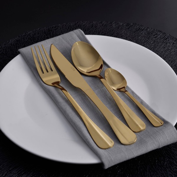 Encontraproduto.com.br - Faqueiro  Dourado Aço Inox 24 Peças