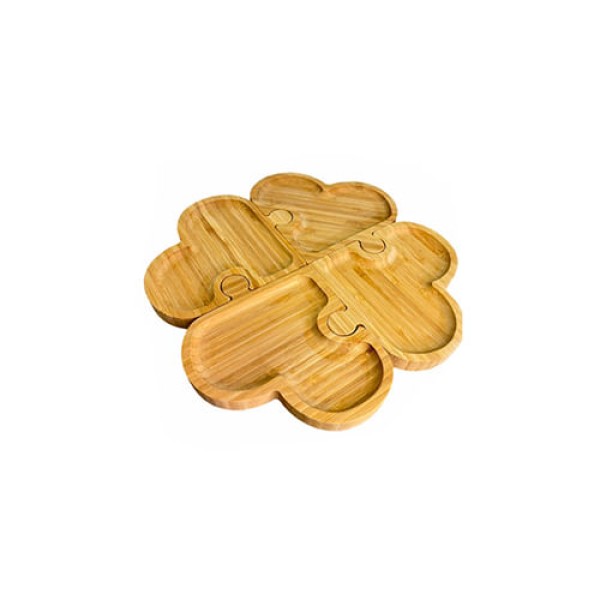 Encontraproduto.com.br - Petisqueira de Bambu com 4 Divisórias Heart Quebra-Cabeças 26cm x 26cm x 1,5cm - Lyor