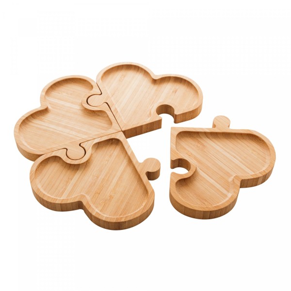 Encontraproduto.com.br - Petisqueira de Bambu com 4 Divisórias Heart Quebra-Cabeças 26cm x 26cm x 1,5cm - Lyor
