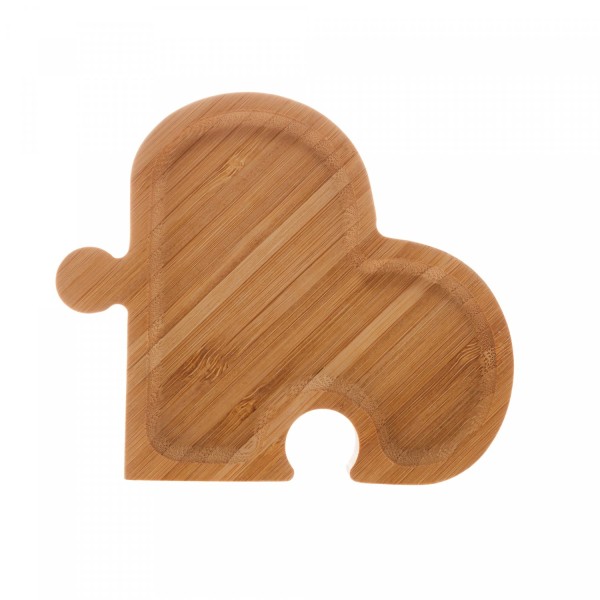 Encontraproduto.com.br - Petisqueira de Bambu com 4 Divisórias Heart Quebra-Cabeças 26cm x 26cm x 1,5cm - Lyor