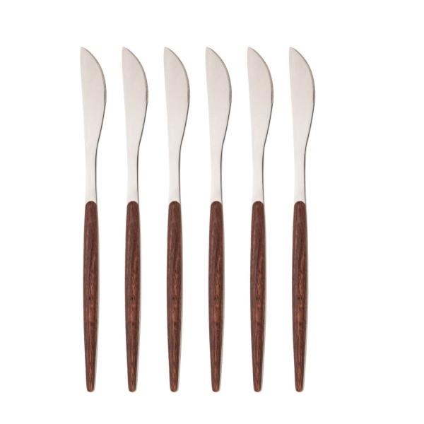 Encontraproduto.com.br - Conjunto 6 Facas para Mesa de Aço Inox Com Cabo Em Estampa de Madeira Organic 22cm - Lyor