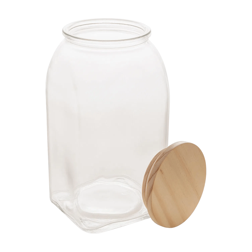 Encontraproduto.com.br - Pote De Vidro Com Tampa De Bambu 1,4 L