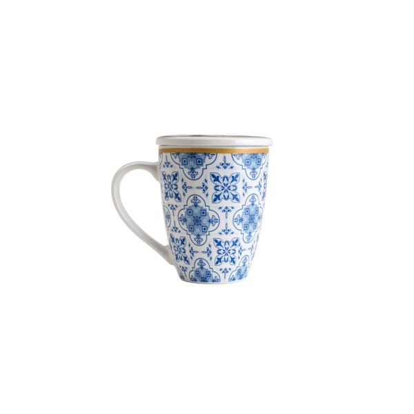 Encontraproduto.com.br - Xícara Caneca de Porcelana para Chá 310ml com Tampa e Infuso