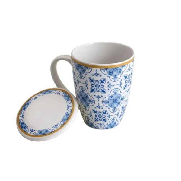 Encontraproduto.com.br - Xícara Caneca de Porcelana para Chá 310ml com Tampa e Infuso