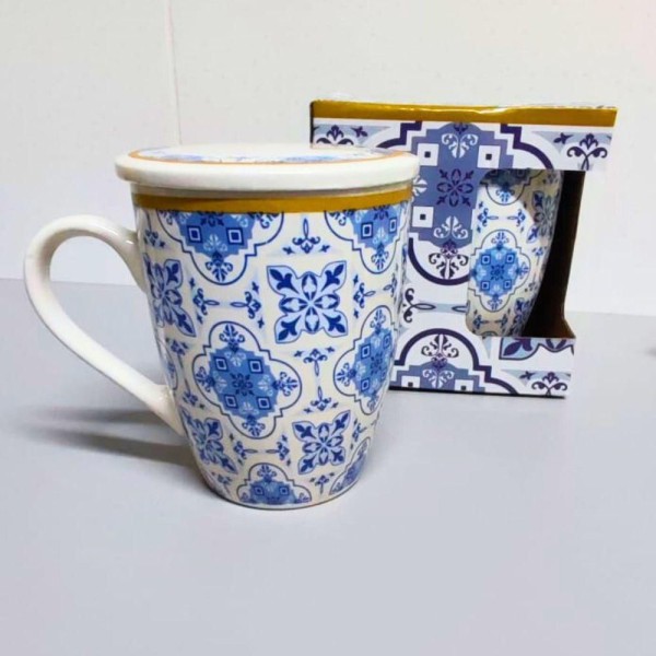 Encontraproduto.com.br - Xícara Caneca de Porcelana para Chá 310ml com Tampa e Infuso