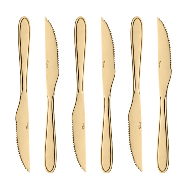 Encontraproduto.com.br - Conjunto 6 Facas para Mesa de Aço Inox Dourado Gastro 21,5cm - Lyor