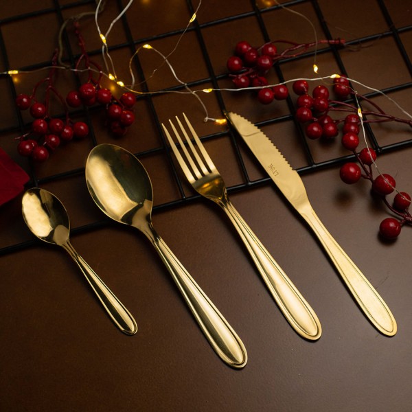 Encontraproduto.com.br - Conjunto 6 Facas para Mesa de Aço Inox Dourado Gastro 21,5cm - Lyor