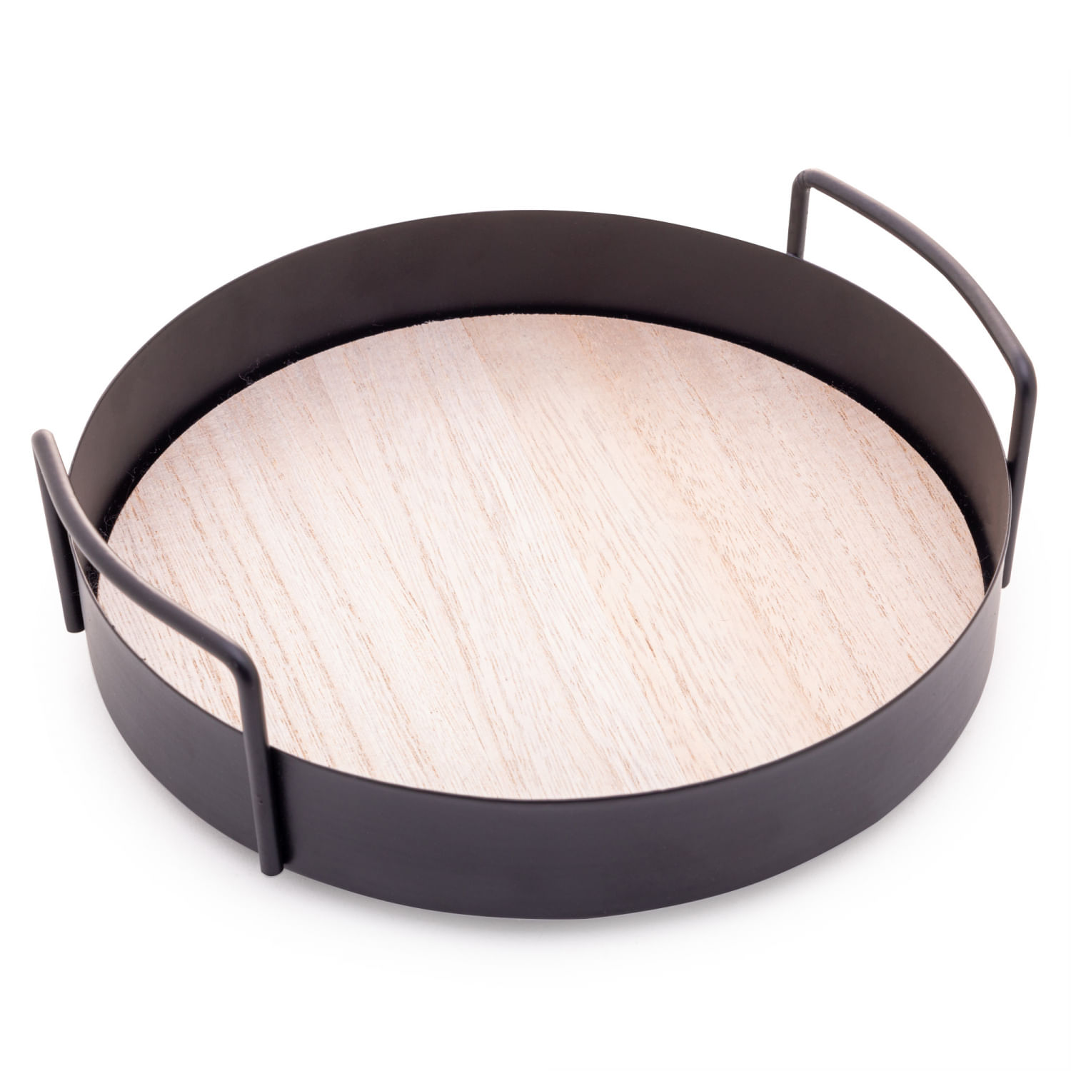 Encontraproduto.com.br - Bandeja Redonda Metal/MDF com Alça 20x6cm Preto Lyor