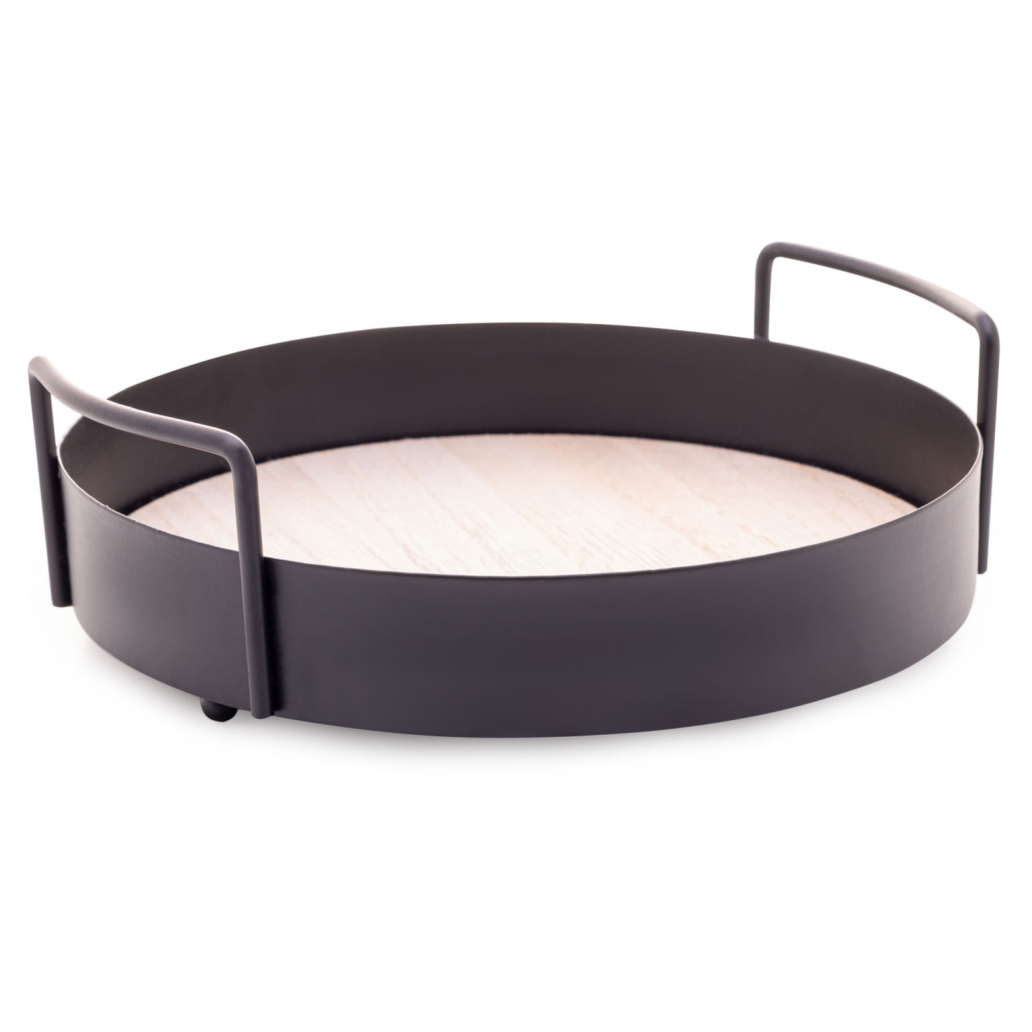 Encontraproduto.com.br - Bandeja Redonda Metal/MDF com Alça 20x6cm Preto Lyor