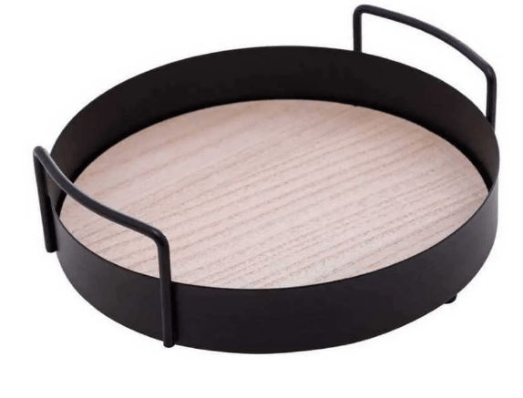 Encontraproduto.com.br - Bandeja Redonda Metal/MDF com Alça 20x6cm Preto Lyor
