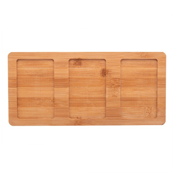 Encontraproduto.com.br - Conjunto 3 Petisqueiras de Cerâmica com Bandeja de Bambu 31cm x 14,5cm x 3,5cm - Lyor