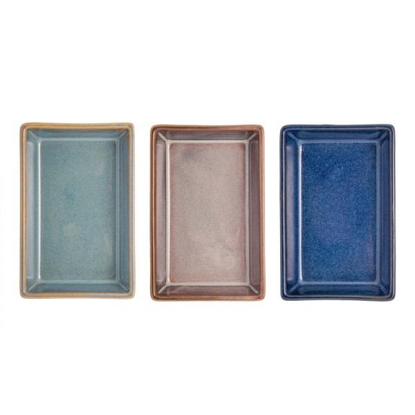Encontraproduto.com.br - Conjunto 3 Petisqueiras de Cerâmica com Bandeja de Bambu 31cm x 14,5cm x 3,5cm - Lyor