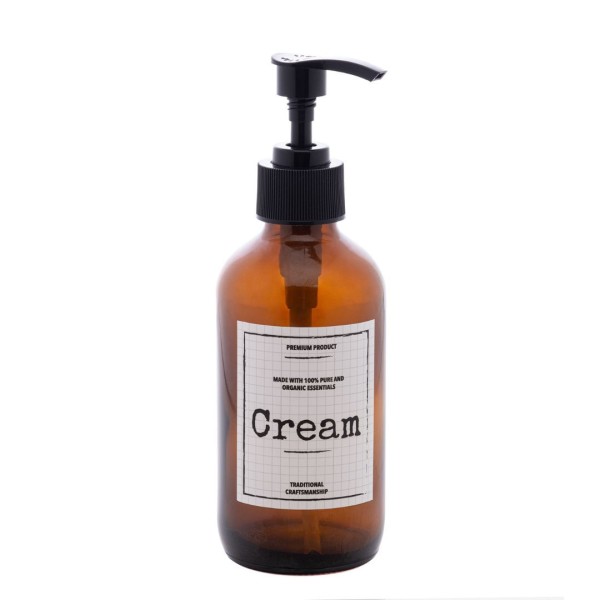 Encontraproduto.com.br - Porta Creme em Vidro com Pump de Plástico âmbar 250ml