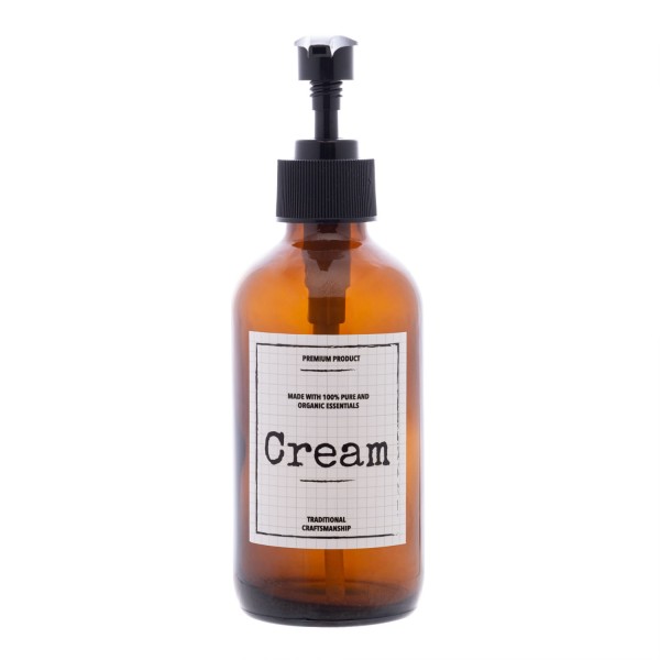 Encontraproduto.com.br - Porta Creme em Vidro com Pump de Plástico âmbar 250ml