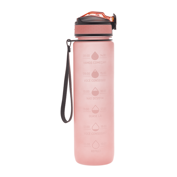 Encontraproduto.com.br - Garrafa Squeeze para Água de Plástico com Marcadores Rosa Lyor 1L