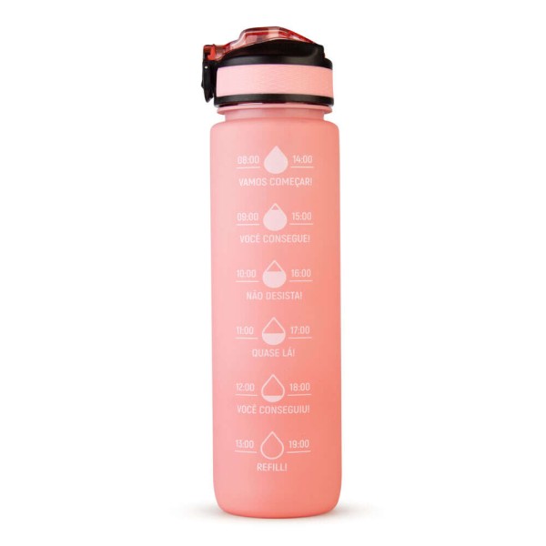 Encontraproduto.com.br - Garrafa Squeeze para Água de Plástico com Marcadores Rosa Lyor 1L