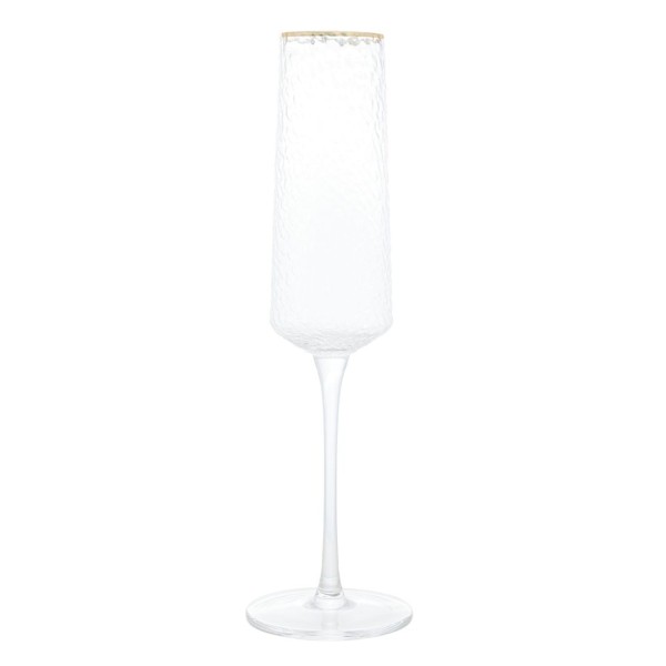 Taça de Champanhe Cristal Ecológico Petra Martelado com Fio de Ouro 300ml