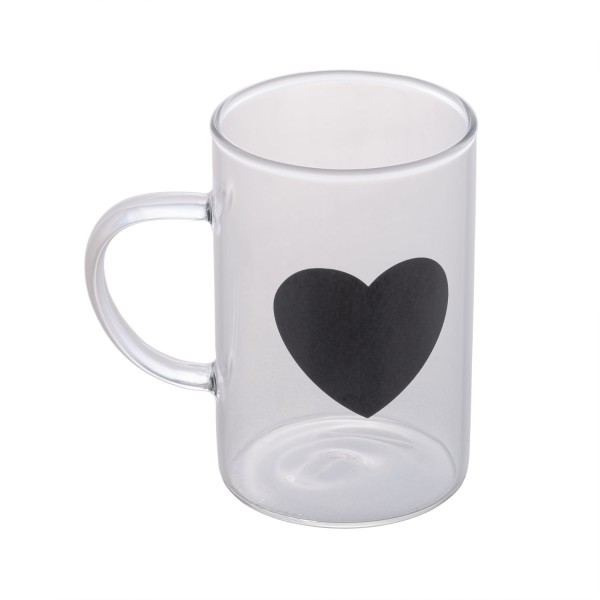 Encontraproduto.com.br - Caneca Vidro Resistente ao Calor Black Heart 280ml