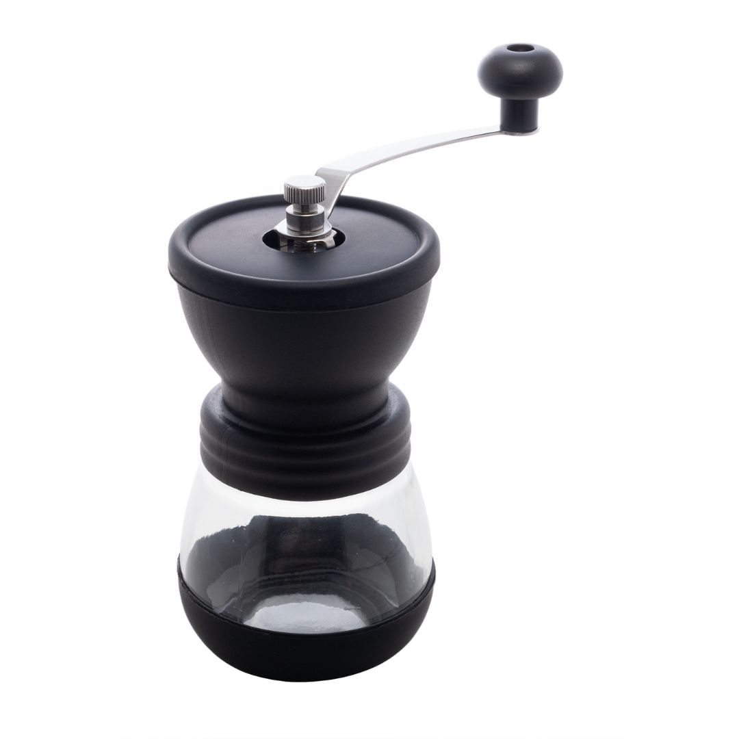 Encontraproduto.com.br - Moedor de Café Manual em Aço Inox com Pote de Vidro Preto 20cm