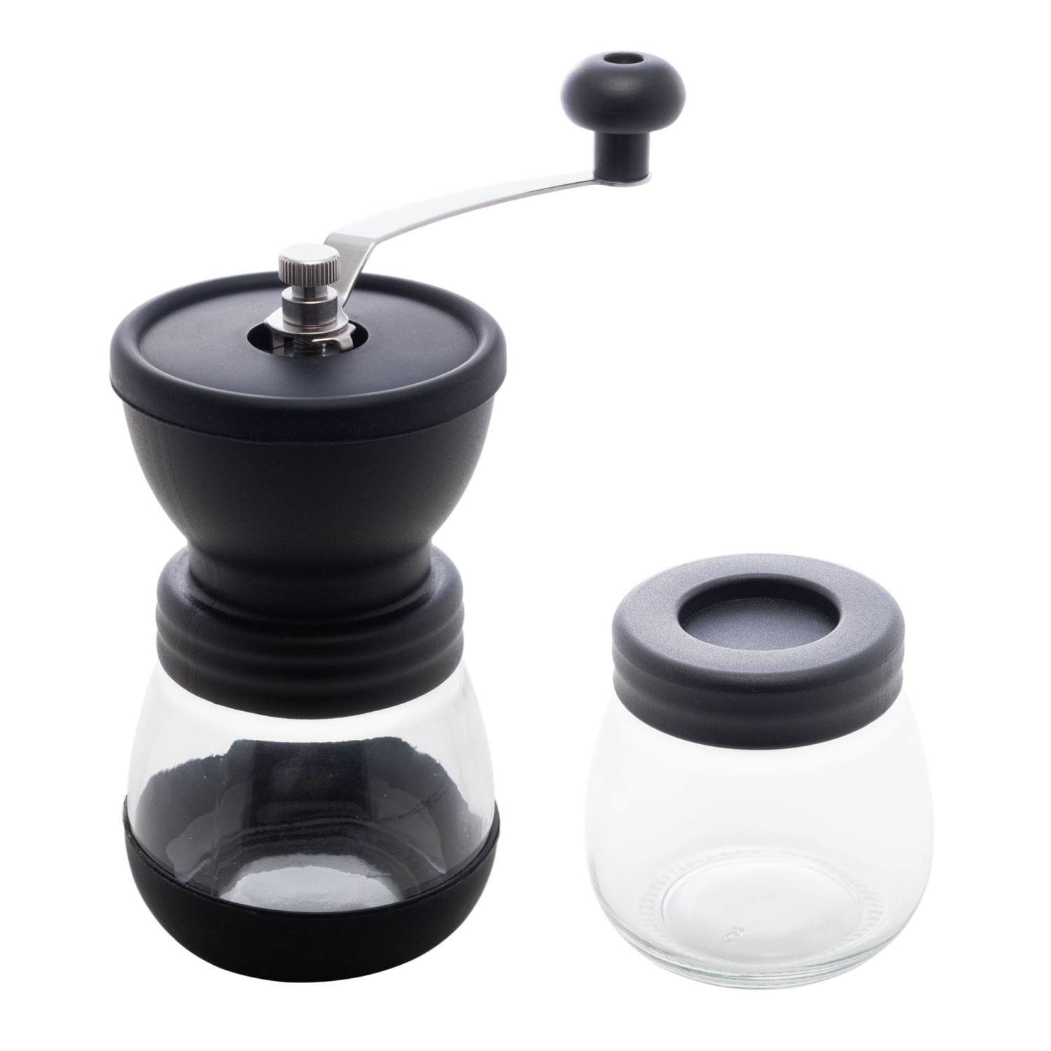 Encontraproduto.com.br - Moedor de Café Manual em Aço Inox com Pote de Vidro Preto 20cm