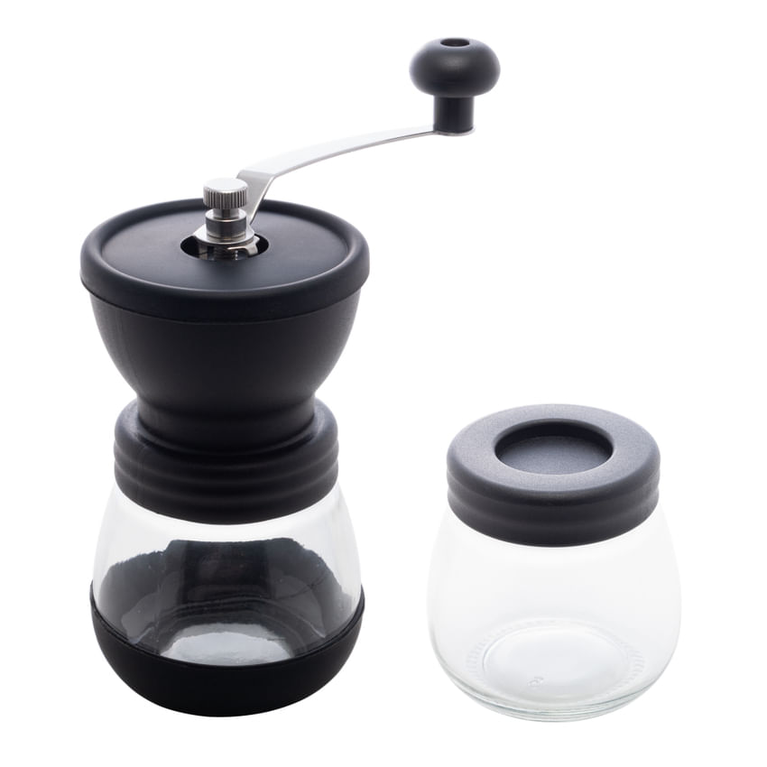 Encontraproduto.com.br - Moedor de Café Manual em Aço Inox com Pote de Vidro Preto 20cm