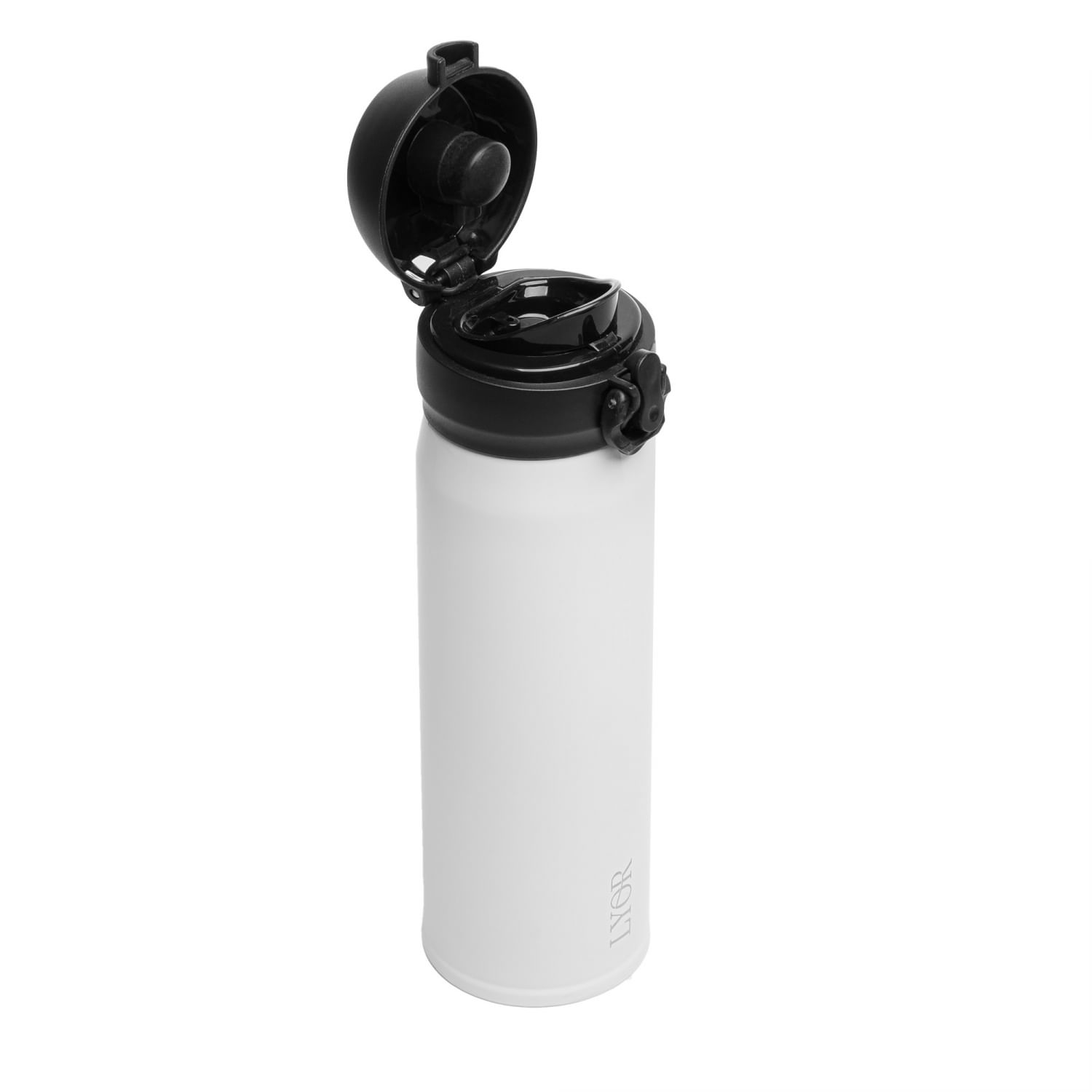 Encontraproduto.com.br - Garrafa Térmica Lyor Em Aço Inox Branca Com Tampa Flip 410ml Cor Branco