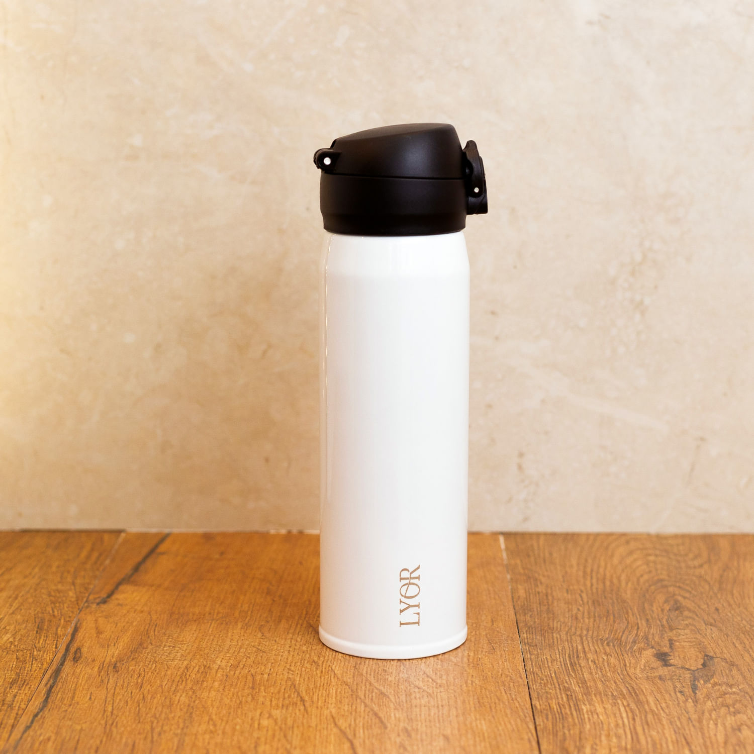 Encontraproduto.com.br - Garrafa Térmica Lyor Em Aço Inox Branca Com Tampa Flip 410ml Cor Branco
