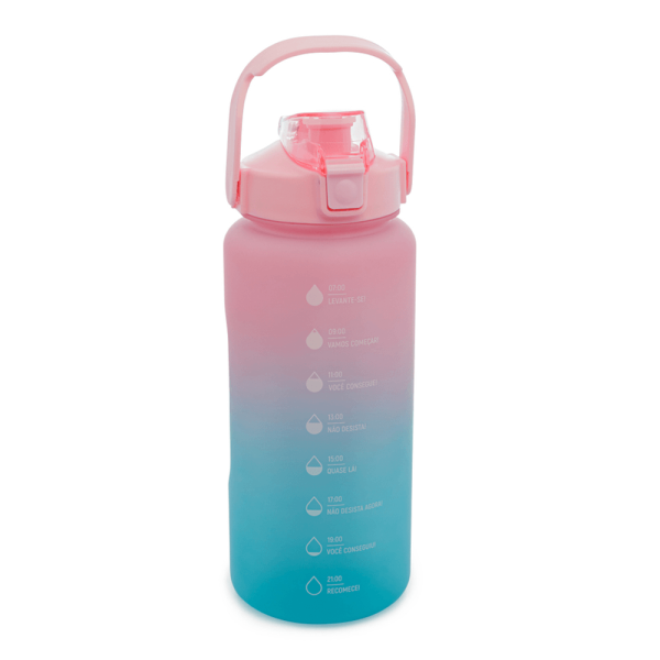 Encontraproduto.com.br - Garrafa Squeeze Grande 2l Em Policarbonato C/ Marcadores Azul E Rosa Lyor