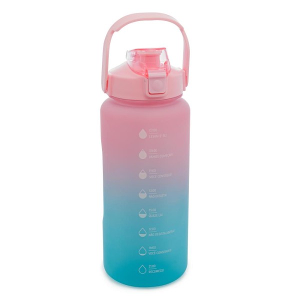 Encontraproduto.com.br - Garrafa Squeeze Grande 2l Em Policarbonato C/ Marcadores Azul E Rosa Lyor