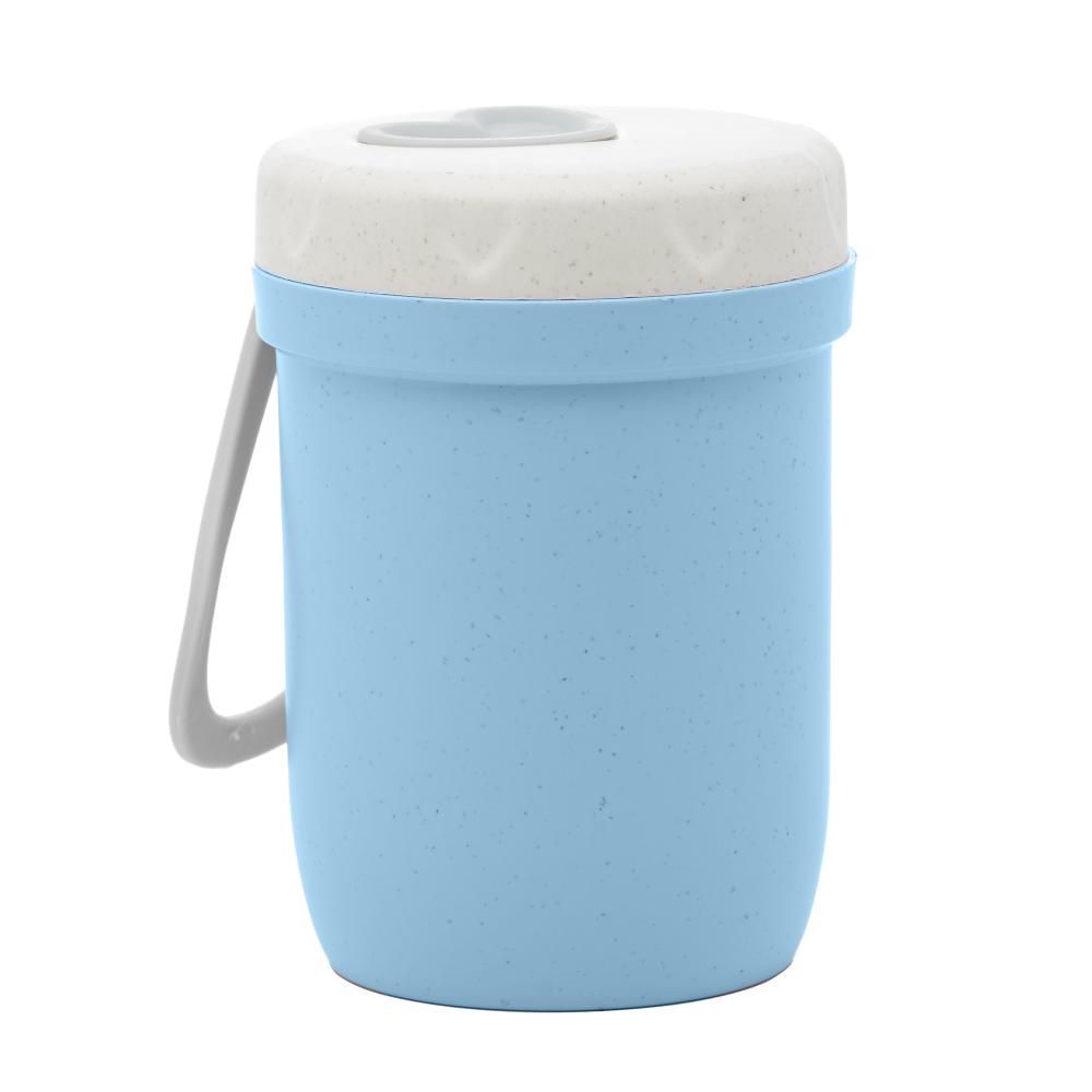 Encontraproduto.com.br - Pote Térmico de Bambu e PP Parede Dupla com Alça de Silicone e Tampa Azul 300ml - Lyor