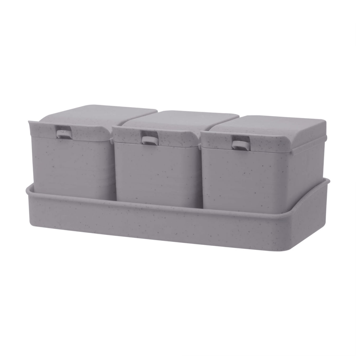 Encontraproduto.com.br - Kit 3 Porta Temperos De Bambu C/colher E Bandeja Lines Cinza