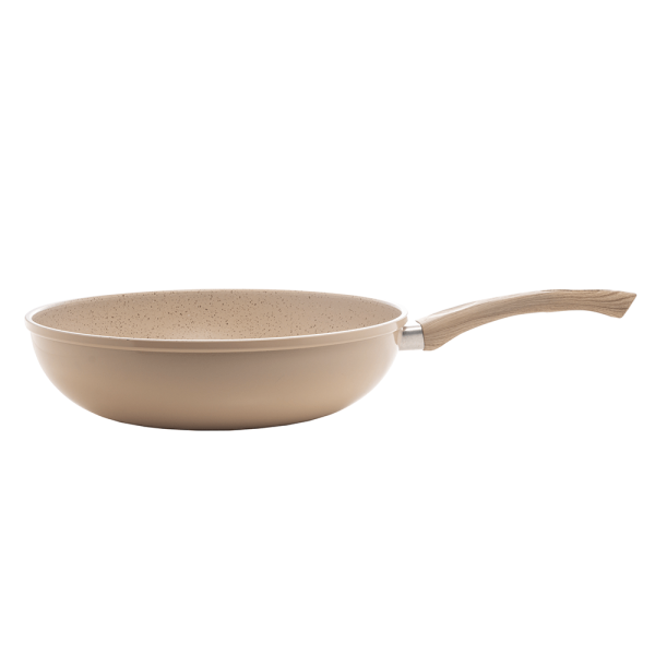 Encontraproduto.com.br - Frigideira Wok de Indução em Alumínio com Revestimento Cerâmico Granilite Bege 28cm - Lyor