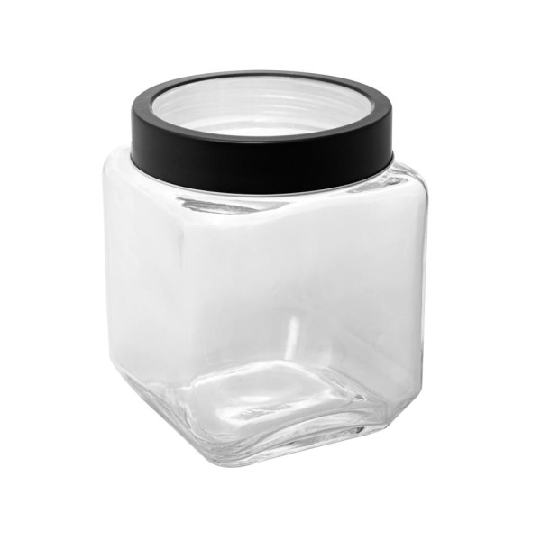 Encontraproduto.com.br - Pote Vidro Com Tampa Metal E Acrílico Gastro Preta 1,2L