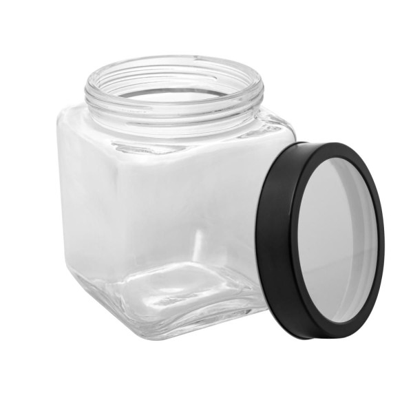 Encontraproduto.com.br - Pote Vidro Com Tampa Metal E Acrílico Gastro Preta 1,2L
