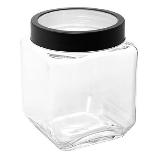 Encontraproduto.com.br - Pote Vidro Com Tampa Metal E Acrílico Gastro Preta 1,2L