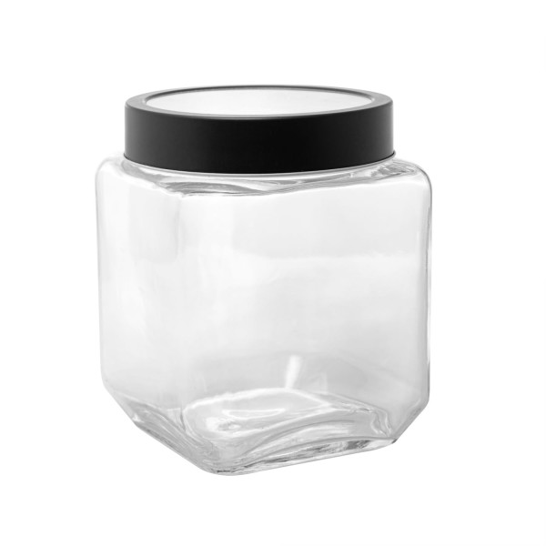 Encontraproduto.com.br - Pote Vidro Com Tampa Metal E Acrílico Gastro Preta 1,2L