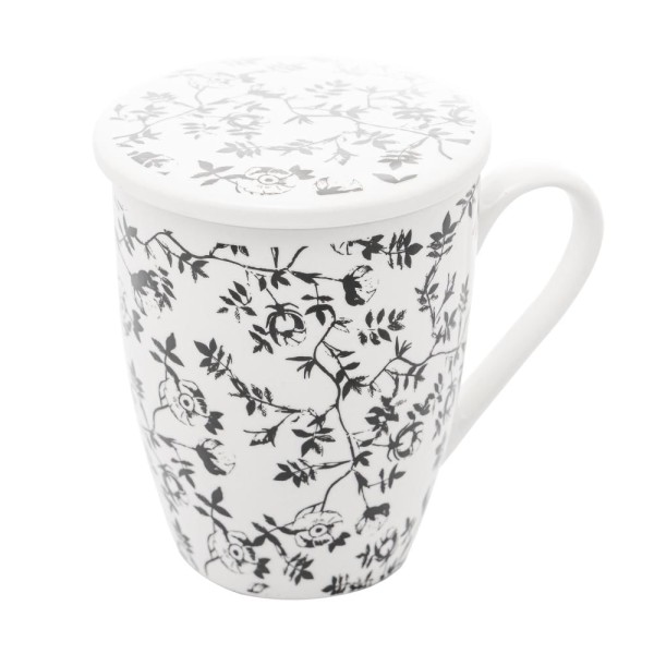 Caneca Porcelana White C/ Tampa E Filtro Tiny Flowers 310Ml